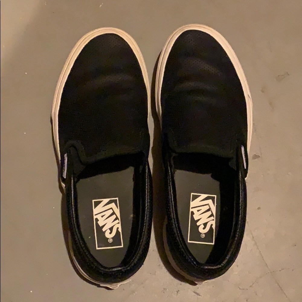 black leather slip on vans